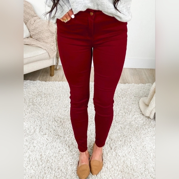 Judy Blue Denim - Judy Blue High Rise Maroon Skinny Denim Jeans Red Stretch Classic Size 5/27 NWT